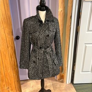 Women’s Calvin Klein Wool Double-Breasted Women's Pea Coat - Black/Gray